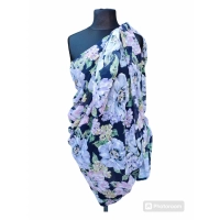 Duża sukienka plażowa - eleganckie PAREO XXL szyfon liliowe kwiaty